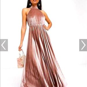 Brand New Velvet Maxi Halter Dress in Blush